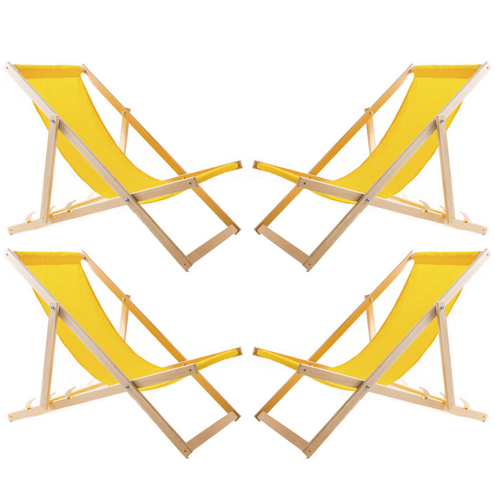 Ensemble de quatre chaises longues, jaunes, Woodok, assemblées