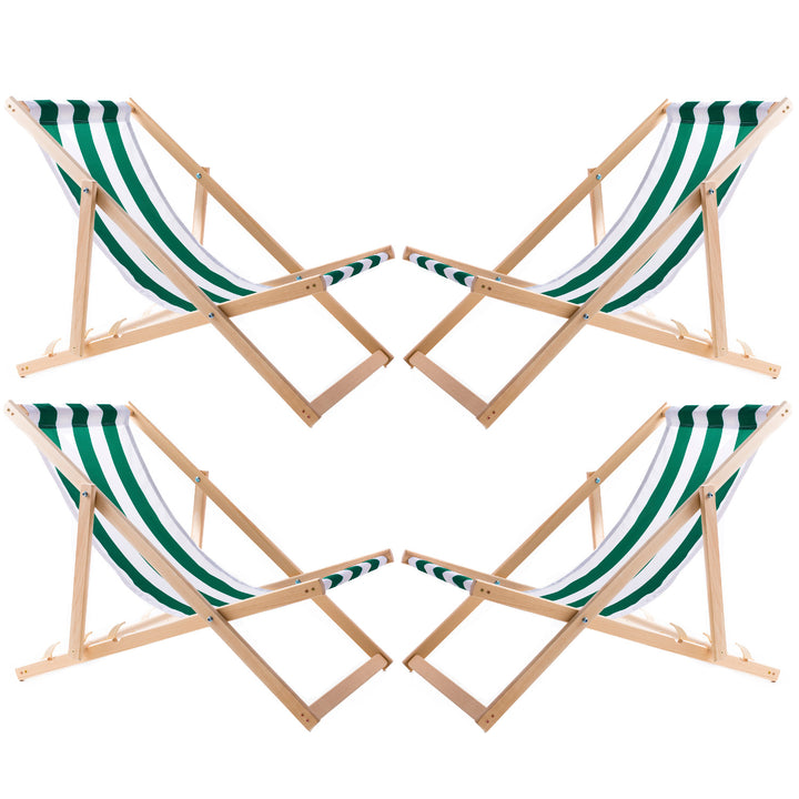 Ensemble de quatre chaises longues, rayures vertes, Woodok, assemblées
