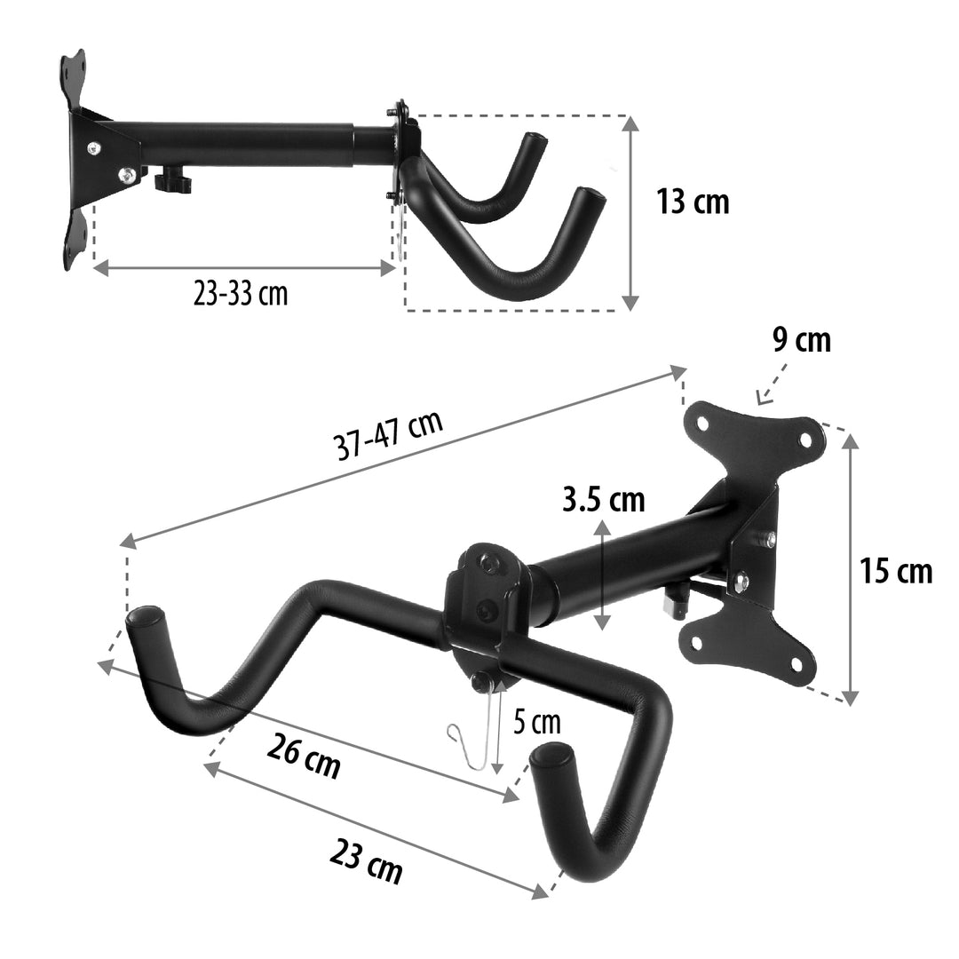 Support mural pour vélo Maclean, horizontal, acier, charge max. 30kg, MC-484, 2 pièces