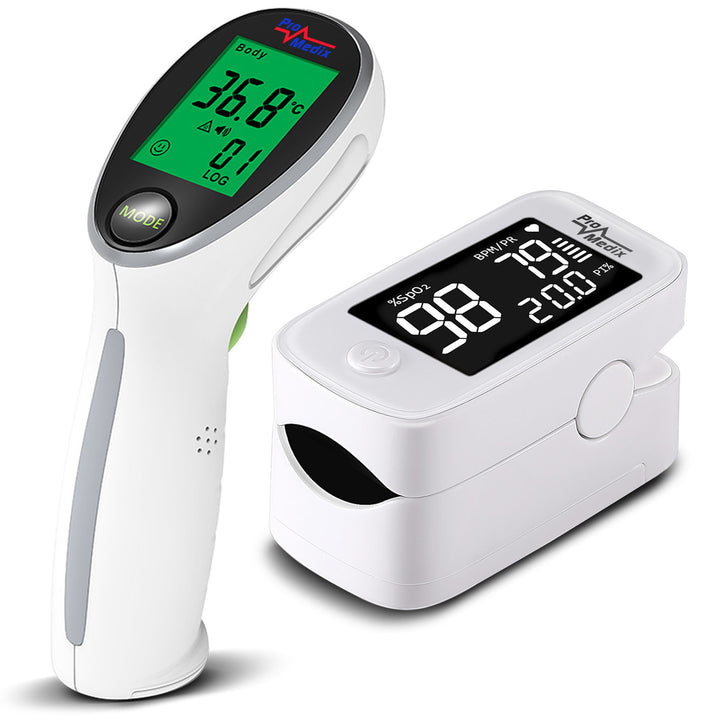 Promedix PR-870 1.5" HD LED oxymètre de pouls médical + Promedix PR-960 thermomètre médical infrarouge sans contact