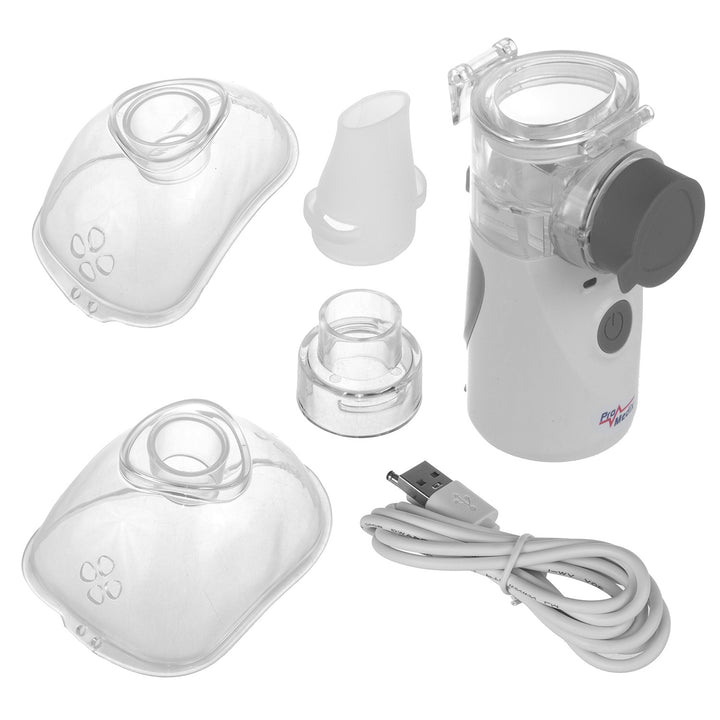 Promedix inhalateur nébuliseur portatif sans fil, kit, masques, PR-835 + 2x masques médicaux CE EN 14683:2019 - kit - couleur bleue 10 pièces Promedix PR-280 BFE>98%.