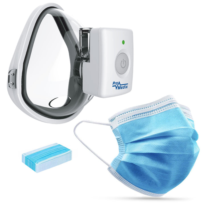 Promedix inhalateur nébuliseur portatif sans fil, kit, masques, PR-840 + 2x masques médicaux CE EN 14683:2019 - kit - couleur bleue 10 pièces Promedix PR-280 BFE>98%.