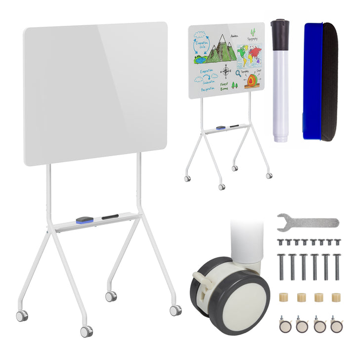 Tableau effaçable à sec mobile Ergo Office, orientation horizontale, blanc, simple face, avec étagère, dimensions du tableau 1190x790mm, ER-306