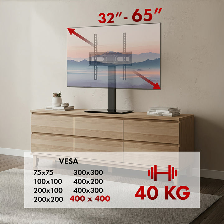 Support TV universel Maclean, pour meuble RTV, support, max. 40kg, max. VESA 400x400, réglage de la hauteur et de l'angle, pour TV 32-65", MC-1240