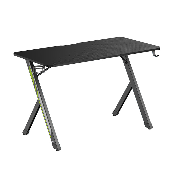 NanoRS gaming bureau, zwart, met headsethouder en bekerhouder, max. 75 kg, afmetingen 1200x600x750mm, RS101