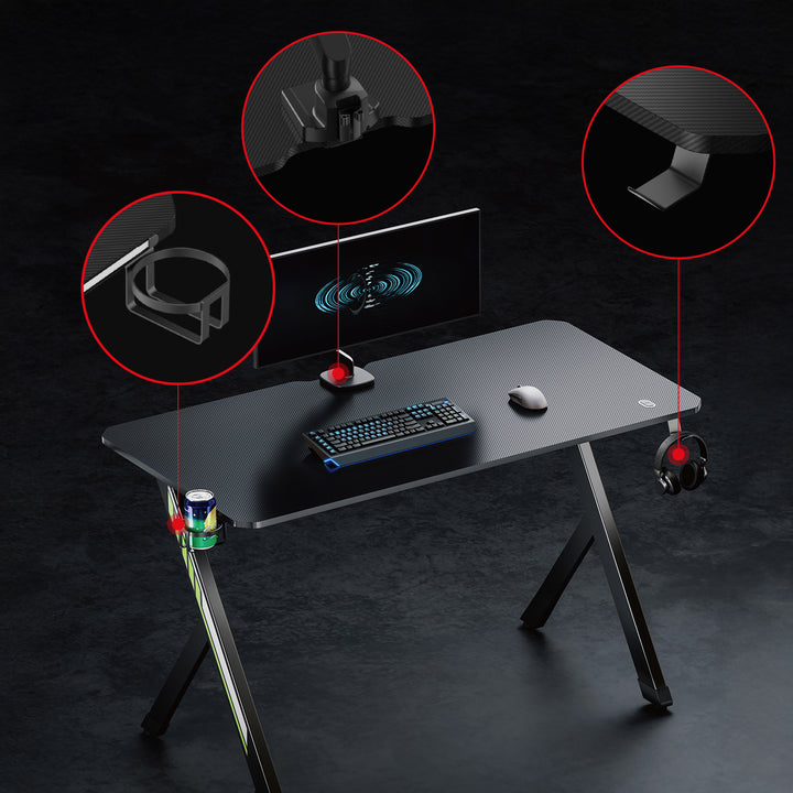 NanoRS gaming bureau, zwart, met headsethouder en bekerhouder, max. 75 kg, afmetingen 1200x600x750mm, RS101