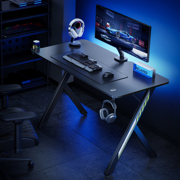 NanoRS gaming bureau, zwart, met headsethouder en bekerhouder, max. 75 kg, afmetingen 1200x600x750mm, RS101