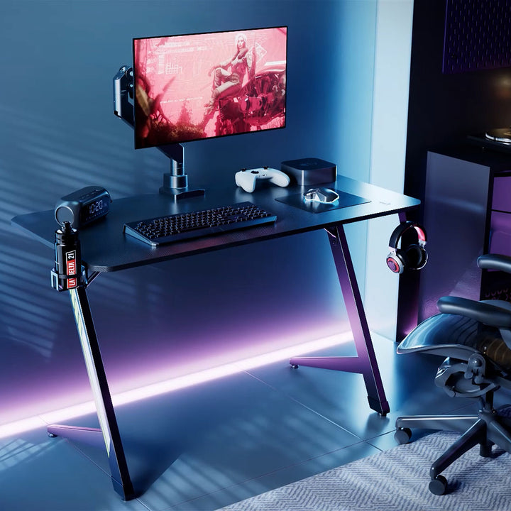 NanoRS gaming bureau, zwart, met headsethouder en bekerhouder, max. 75 kg, afmetingen 1200x600x750mm, RS101