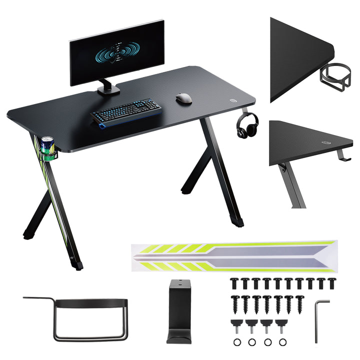NanoRS gaming bureau, zwart, met headsethouder en bekerhouder, max. 75 kg, afmetingen 1200x600x750mm, RS101