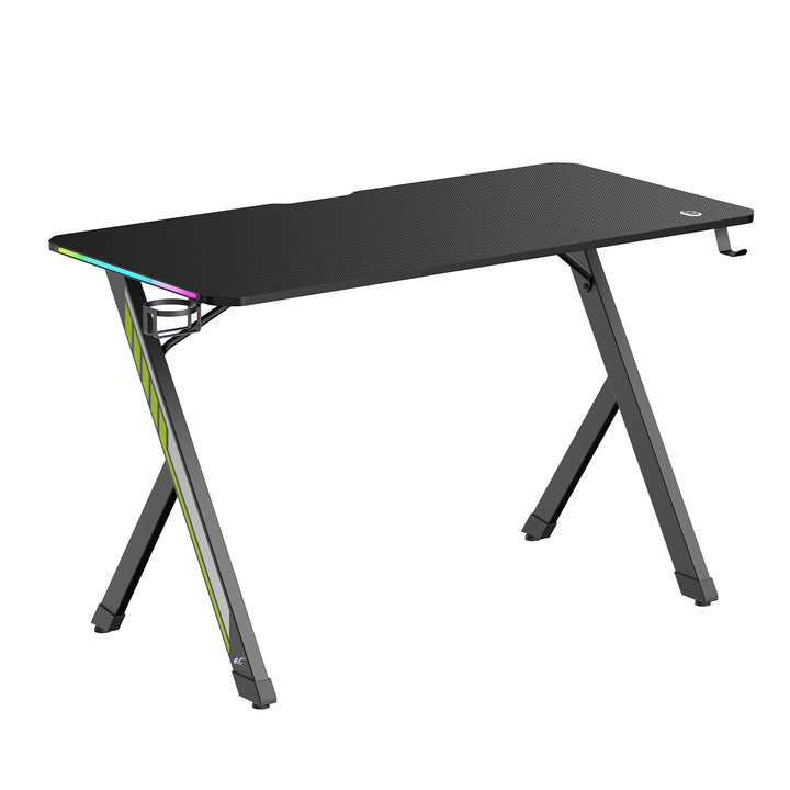 NanoRS Gaming Desk, Zwart, met Koptelefoon en Bekerhouder, RGB Achtergrondverlichting, Max. 75kg, Afmetingen 1200x600x750mm, RS102