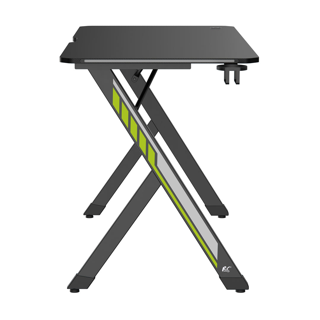NanoRS Gaming Desk, Zwart, met Koptelefoon en Bekerhouder, RGB Achtergrondverlichting, Max. 75kg, Afmetingen 1200x600x750mm, RS102