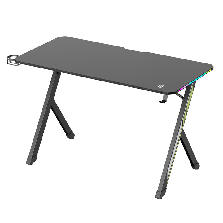 NanoRS Gaming Desk, Zwart, met Koptelefoon en Bekerhouder, RGB Achtergrondverlichting, Max. 75kg, Afmetingen 1200x600x750mm, RS102