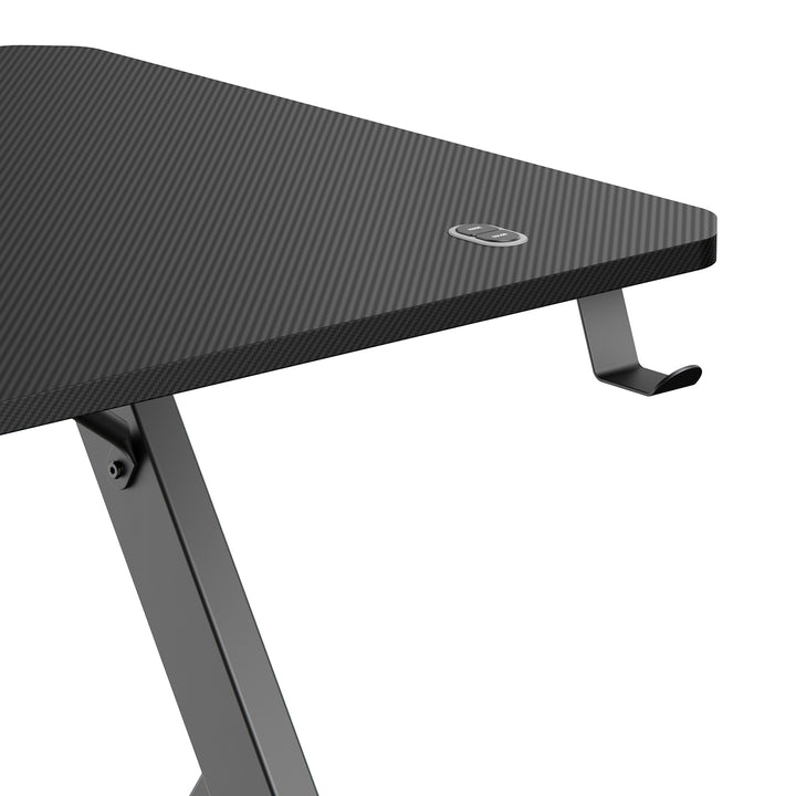 NanoRS Gaming Desk, Zwart, met Koptelefoon en Bekerhouder, RGB Achtergrondverlichting, Max. 75kg, Afmetingen 1200x600x750mm, RS102