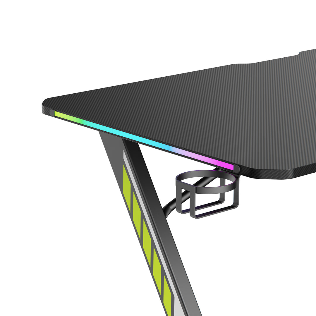 NanoRS Gaming Desk, Zwart, met Koptelefoon en Bekerhouder, RGB Achtergrondverlichting, Max. 75kg, Afmetingen 1200x600x750mm, RS102