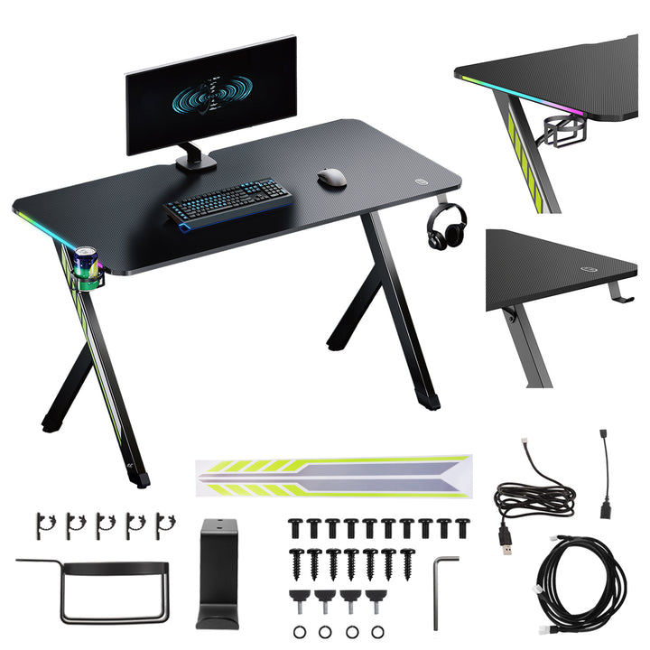 NanoRS Gaming Desk, Zwart, met Koptelefoon en Bekerhouder, RGB Achtergrondverlichting, Max. 75kg, Afmetingen 1200x600x750mm, RS102