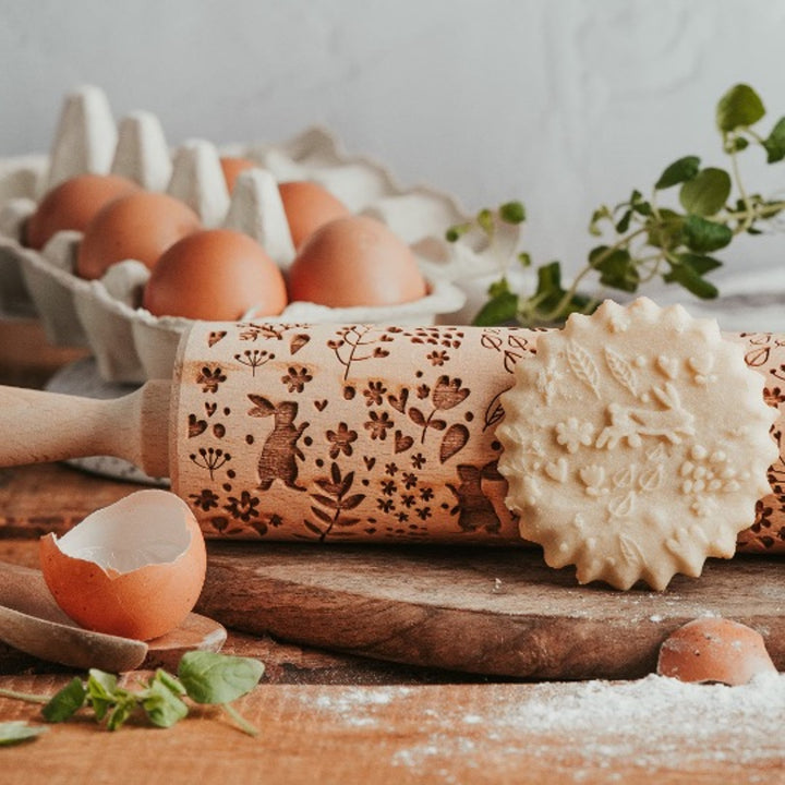 Rouleau à gâteau gravé Goody Woody, 46 cm, bois de hêtre, motif lapin