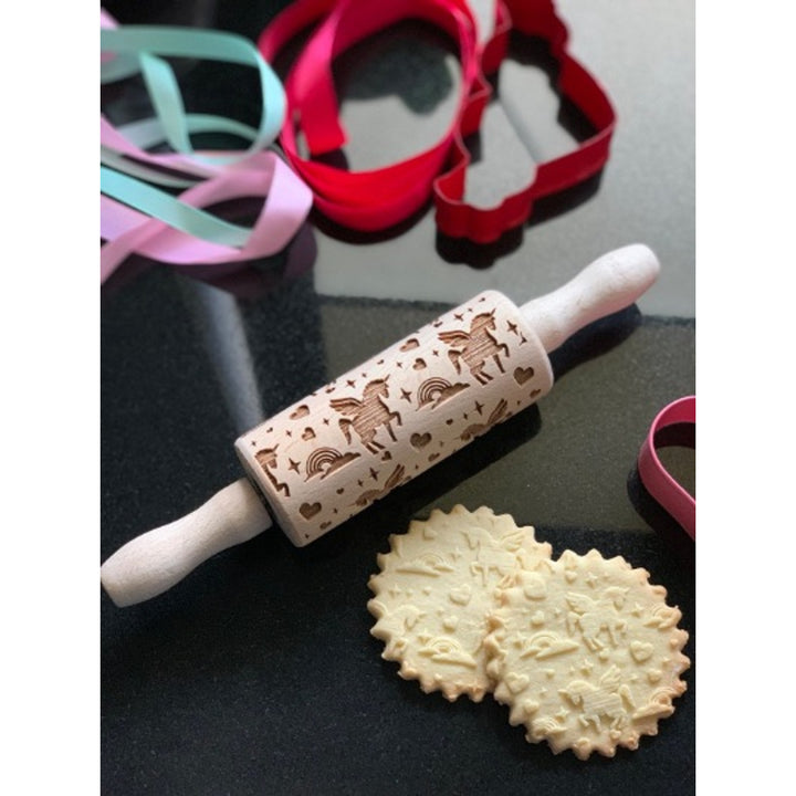 Rouleau à gâteau gravé Goody Woody, 23,5 cm, bois de hêtre, motif licorne