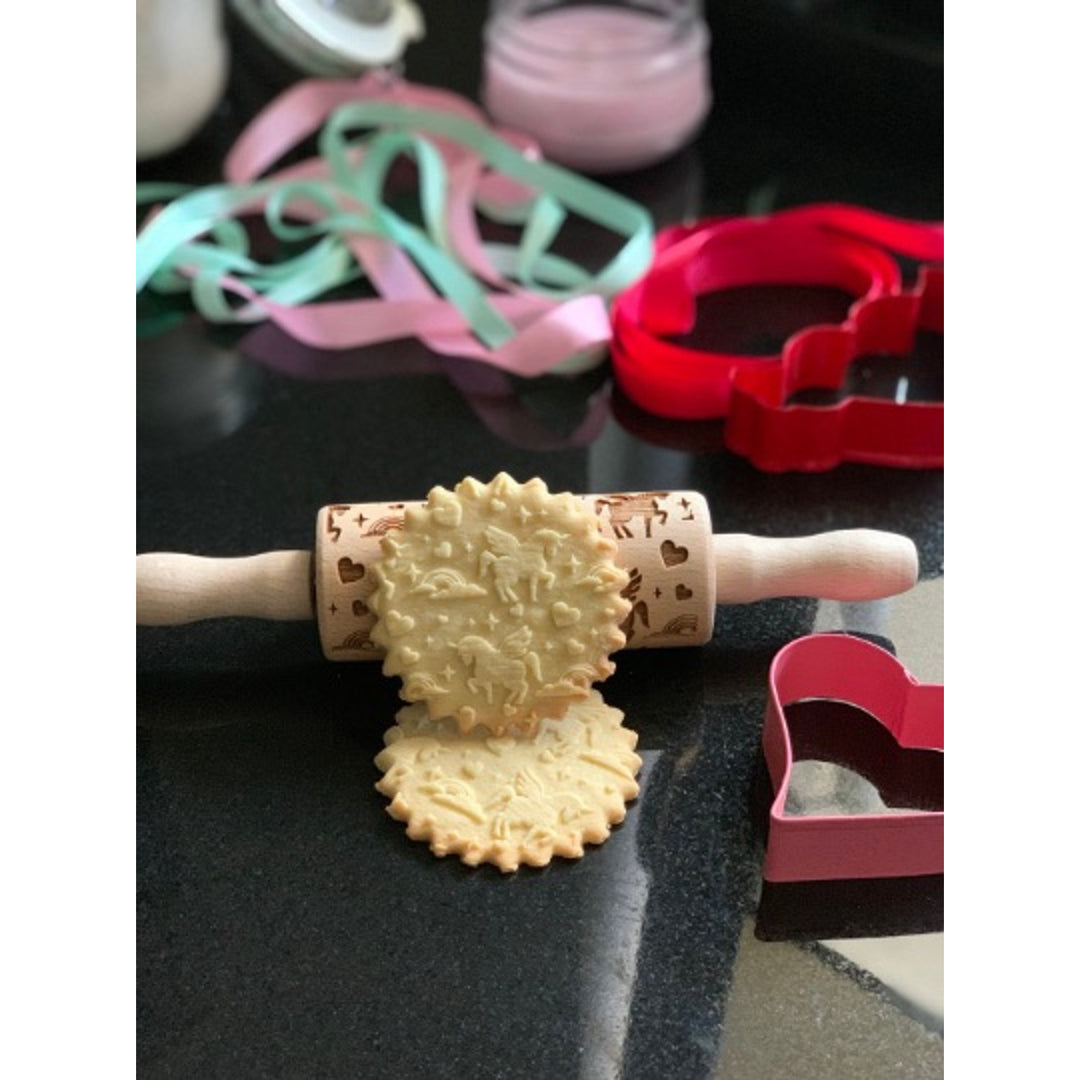 Rouleau à gâteau gravé Goody Woody, 23,5 cm, bois de hêtre, motif licorne