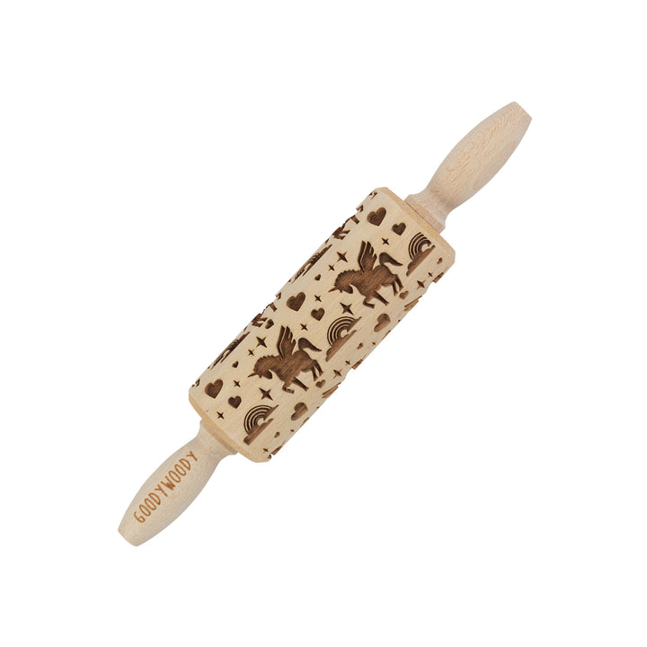 Rouleau à gâteau gravé Goody Woody, 23,5 cm, bois de hêtre, motif licorne
