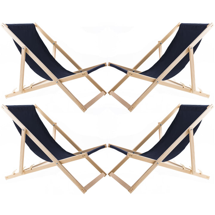 Ensemble de quatre chaises longues, bleu foncé, Woodok, assemblées