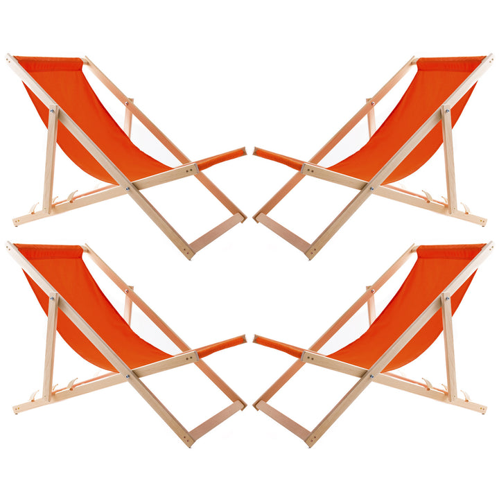 Ensemble de quatre chaises longues, orange, Woodok, assemblées
