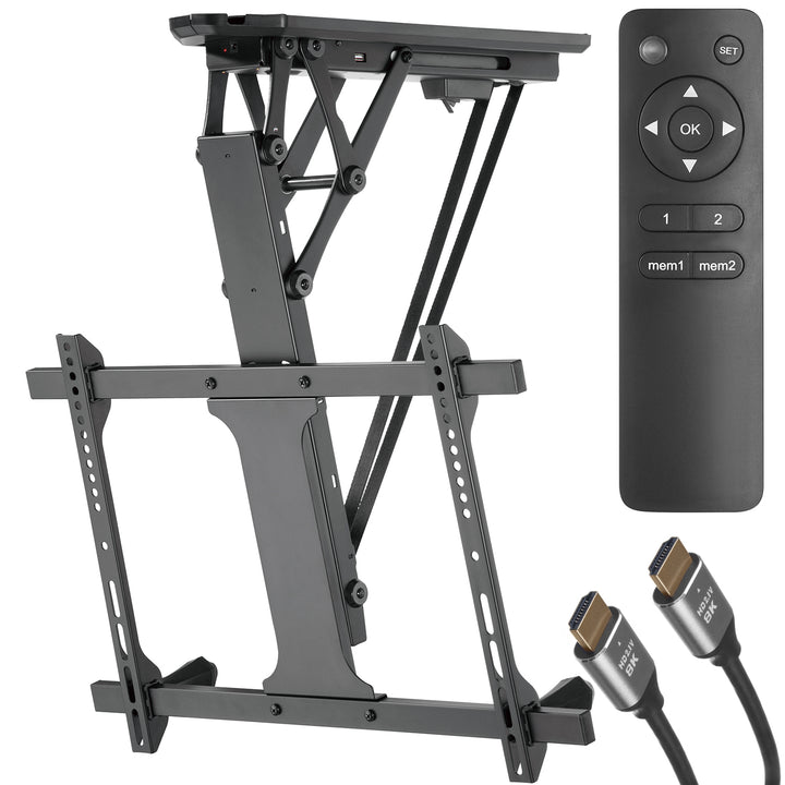 Support TV électrique Maclean pour montage au plafond, max VESA 600x400, pour murs inclinés, télécommande, 32"-70", 35kg, MC-880 + Câble Maclean HDMI 2.1a, 3m, 8K HDR, MCTV-442