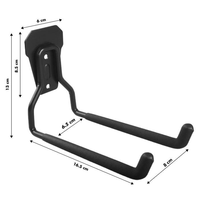 Support mural de garage Maclean, pour pneus, outils de jardin, échelle, tuyaux d'arrosage, acier, charge max. 35kg, MC-439 + crochet mural de garage en acier 35kg noir