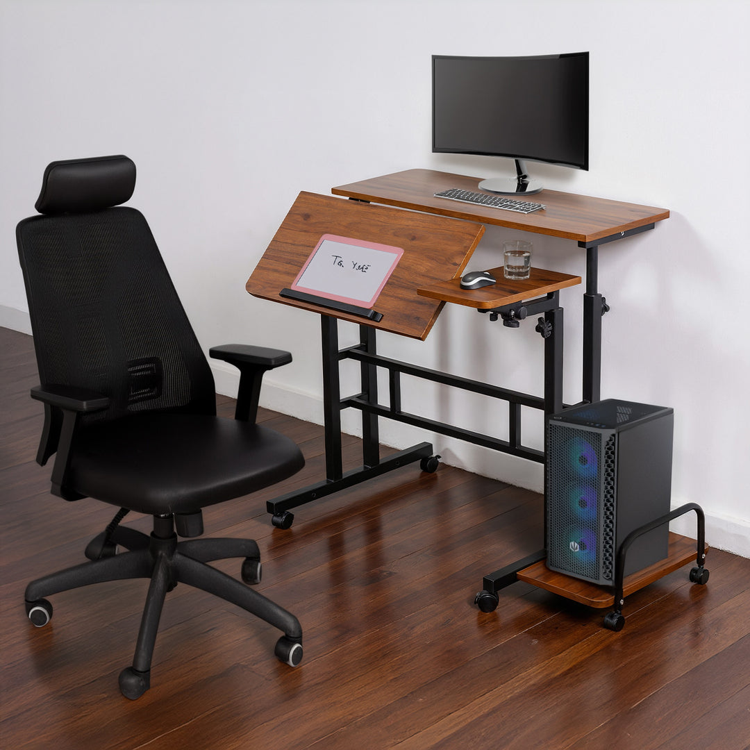 Maclean mobile laptop table desk, noir, top 80x60cm, 50kg max, hauteur réglable 67-115 cm, MC-124 B