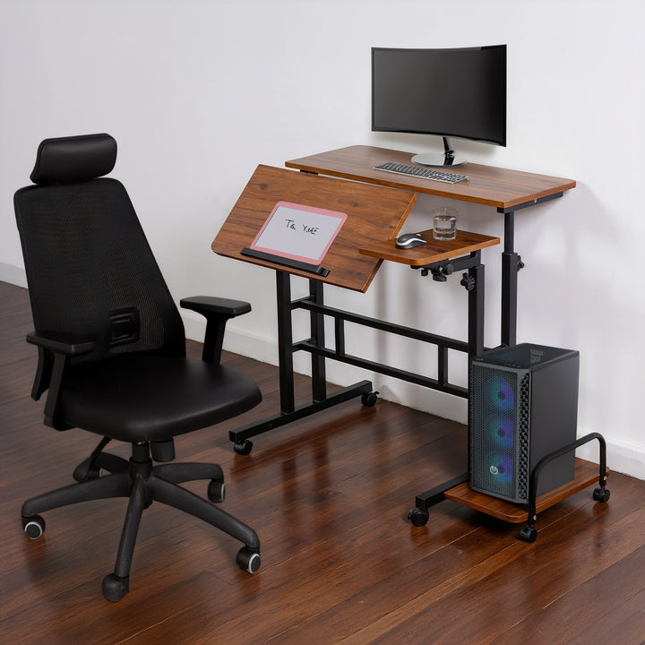 Maclean mobile laptop table desk, noir, top 80x60cm, 50kg max, hauteur réglable 67-115 cm, MC-124 B