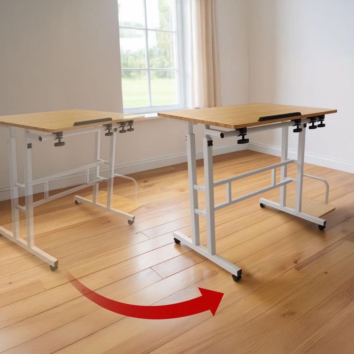 Maclean mobiele laptoptafel, wit, blad 80x60 cm, max. 50 kg, hoogteverstelling 67-115 cm, MC-124 W