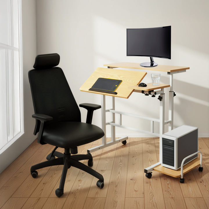 Maclean mobiele laptoptafel, wit, blad 80x60 cm, max. 50 kg, hoogteverstelling 67-115 cm, MC-124 W