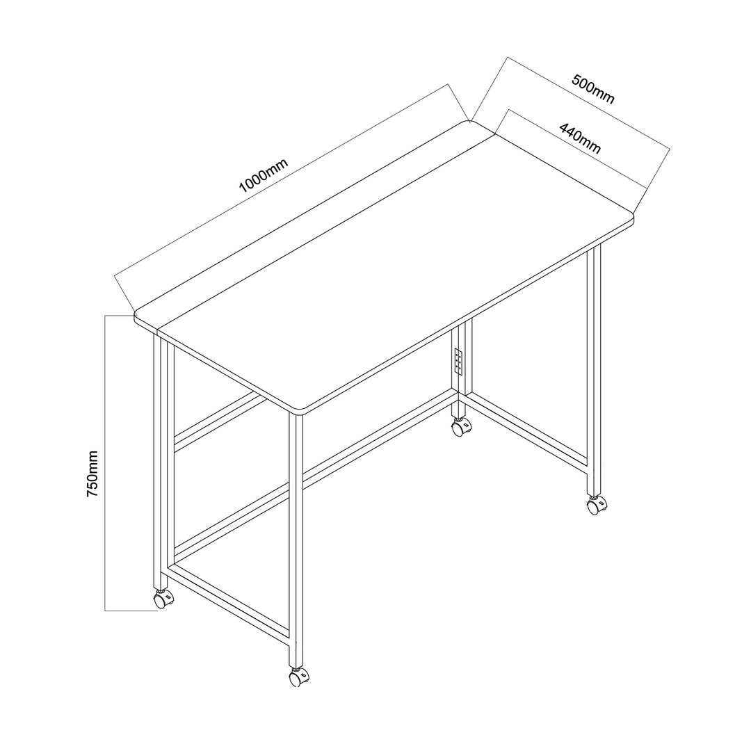Maclean table pliante, noire, mobile, plateau 100x50cm, max. 50kg, MC-1250 B