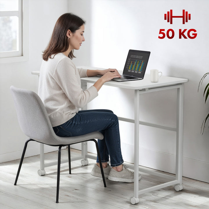 Table pliante Maclean, blanche, mobile, plateau 100x50cm, max. 50kg, MC-1250 W