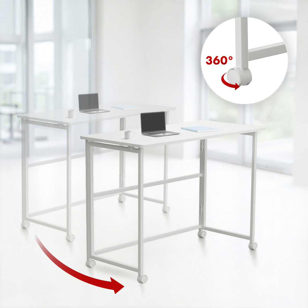 Table pliante Maclean, blanche, mobile, plateau 100x50cm, max. 50kg, MC-1250 W