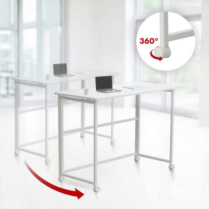 Table pliante Maclean, blanche, mobile, plateau 100x50cm, max. 50kg, MC-1250 W