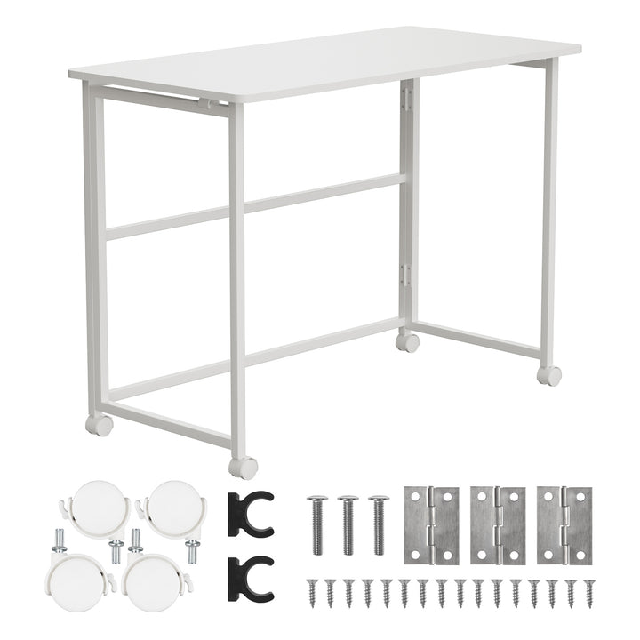 Table pliante Maclean, blanche, mobile, plateau 100x50cm, max. 50kg, MC-1250 W