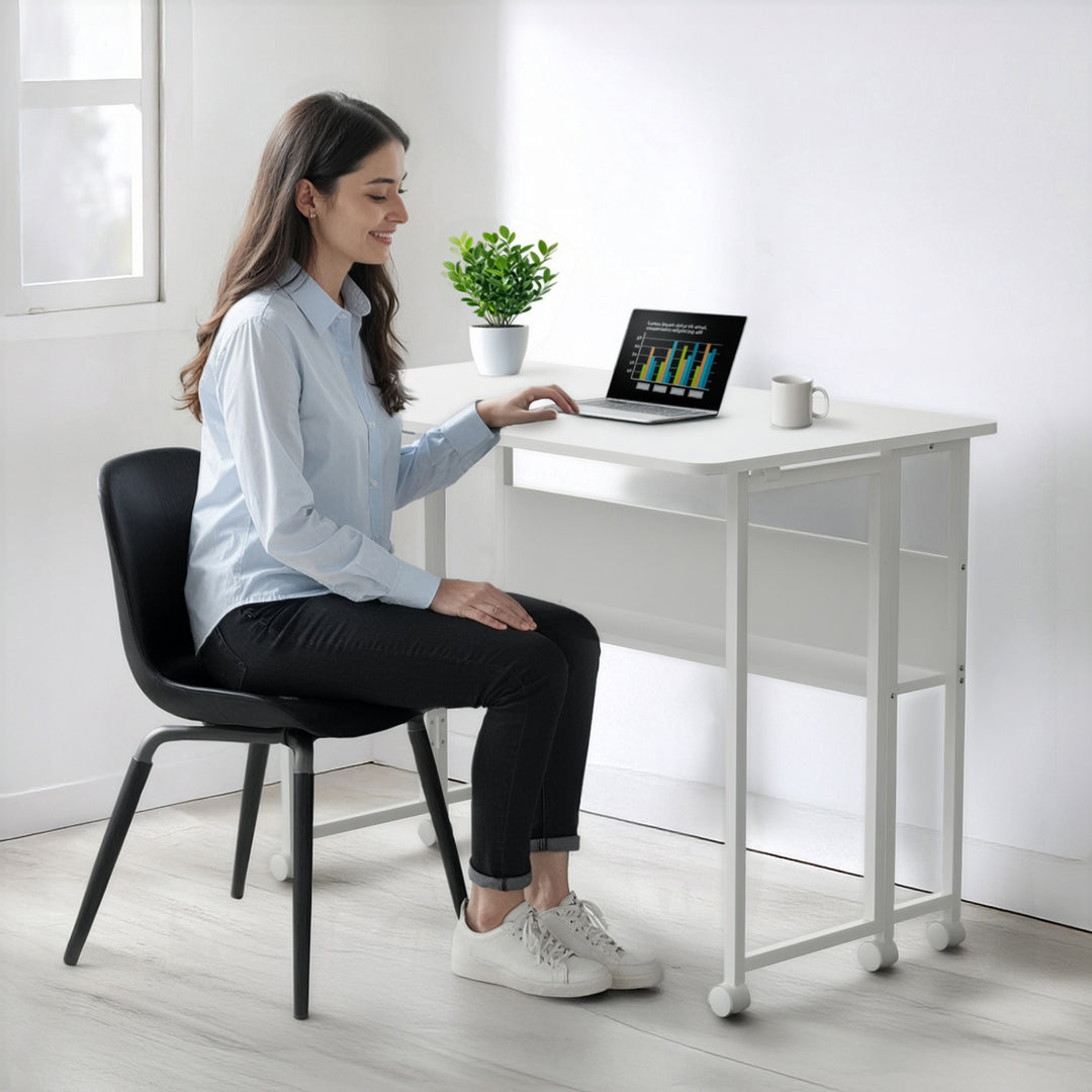Table pliante Maclean, blanche, mobile, plateau 100x58cm, max. 50kg, MC-126 W