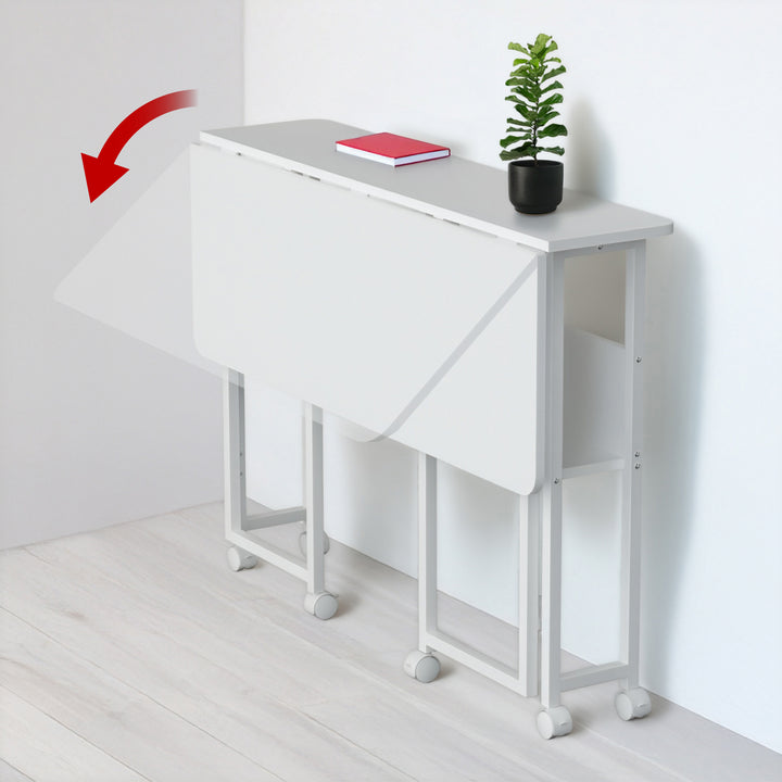 Table pliante Maclean, blanche, mobile, plateau 100x58cm, max. 50kg, MC-126 W