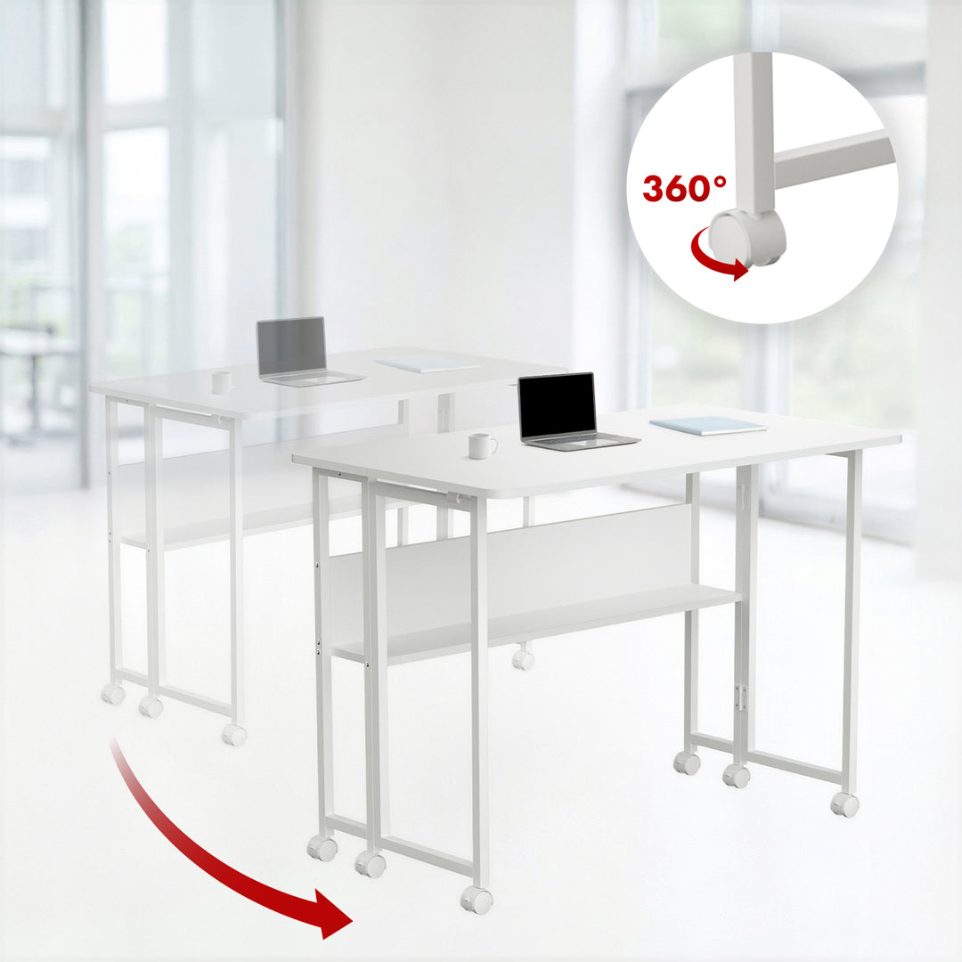 Table pliante Maclean, blanche, mobile, plateau 100x58cm, max. 50kg, MC-126 W