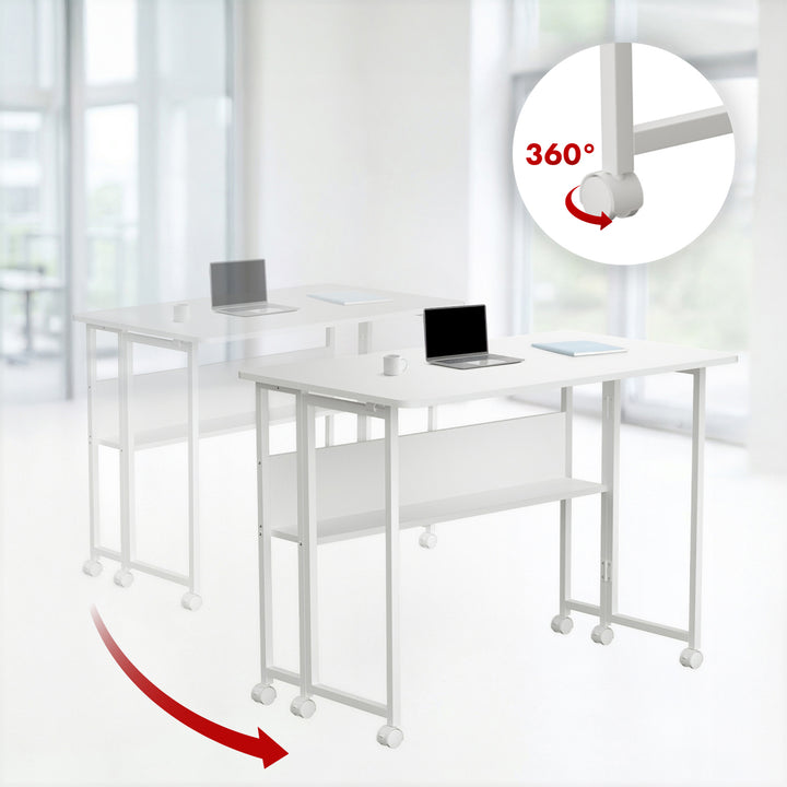 Table pliante Maclean, blanche, mobile, plateau 100x58cm, max. 50kg, MC-126 W