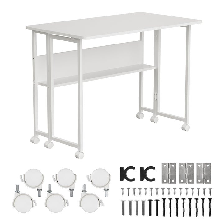 Table pliante Maclean, blanche, mobile, plateau 100x58cm, max. 50kg, MC-126 W