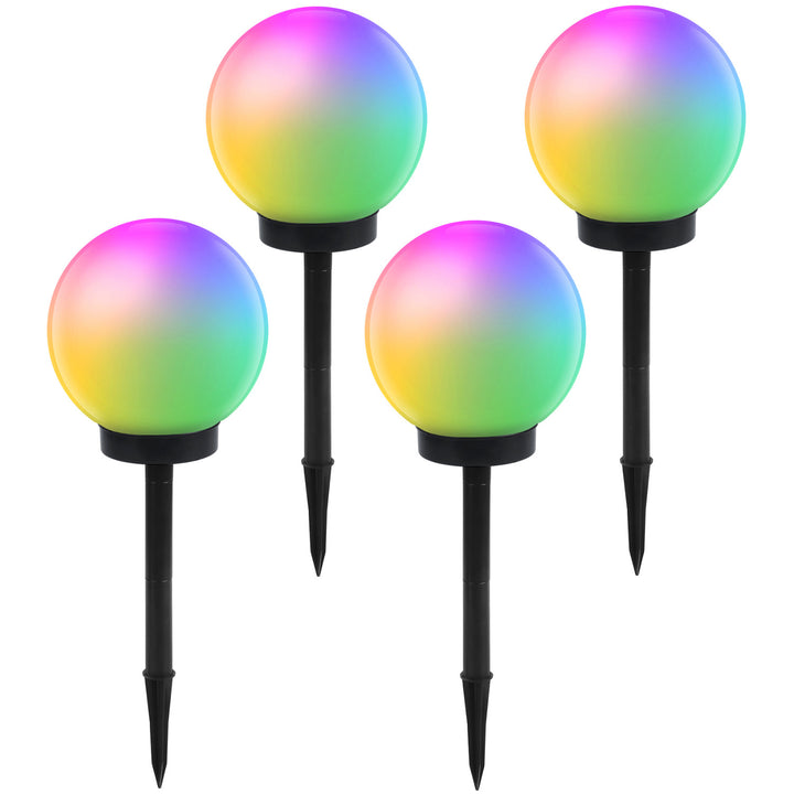 Lampe de jardin solaire autoportante GB167 - sphère 30x30x63cm, LED colorées, 4 pièces