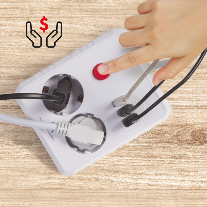 Multiprise Maclean, câble d'extension 2 prises + 3xUSB, 110-240V AC 50/60Hz, 2.1A max 2500W, 1.5m, blanc, MCE387 W