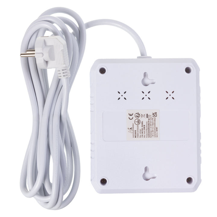 Multiprise Maclean, câble d'extension 2 prises + 3xUSB, 110-240V AC 50/60Hz, 2.1A max 2500W, 3 m, blanc, MCE388 W