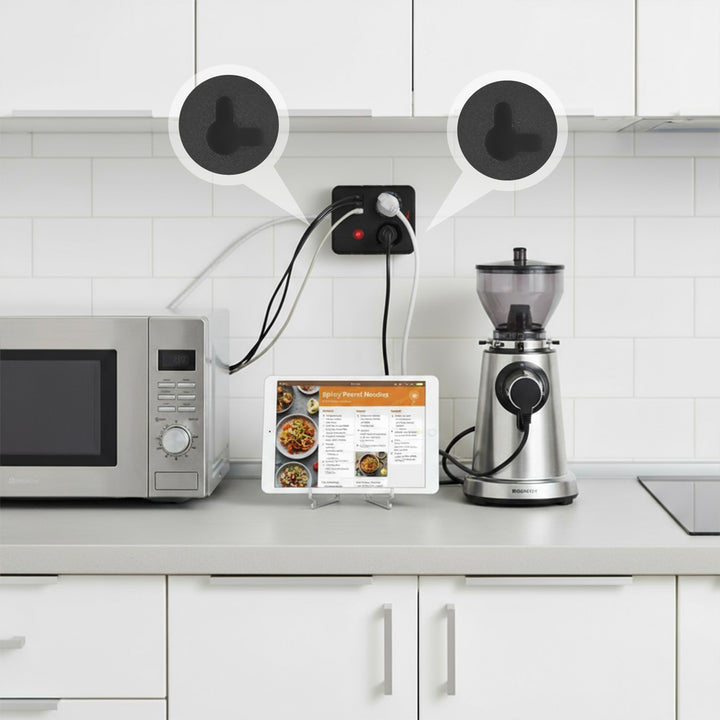 Multiprise Maclean, câble d'extension 2 prises + 3xUSB, 110-240V AC 50/60Hz, 2.1A max 2500W, 3 m, noir, MCE388 B