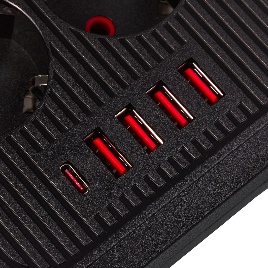 Multiprise Maclean, rallonge 6 prises + 4xUSB, 110-240V AC 50/60Hz, 2.1A max 2500W, 1.5 m, noir, MCE389 B