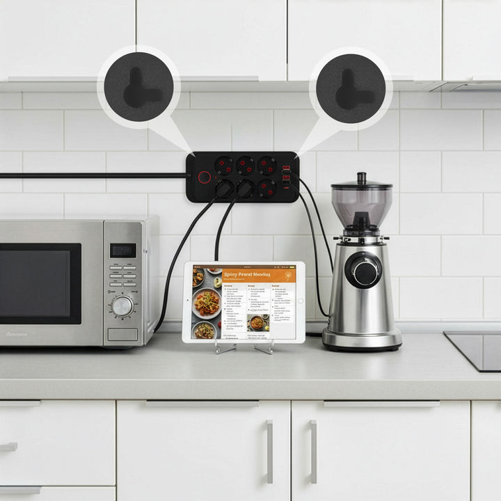 Multiprise Maclean, rallonge 6 prises + 4xUSB, 110-240V AC 50/60Hz, 2.1A max 2500W, 1.5 m, noir, MCE389 B