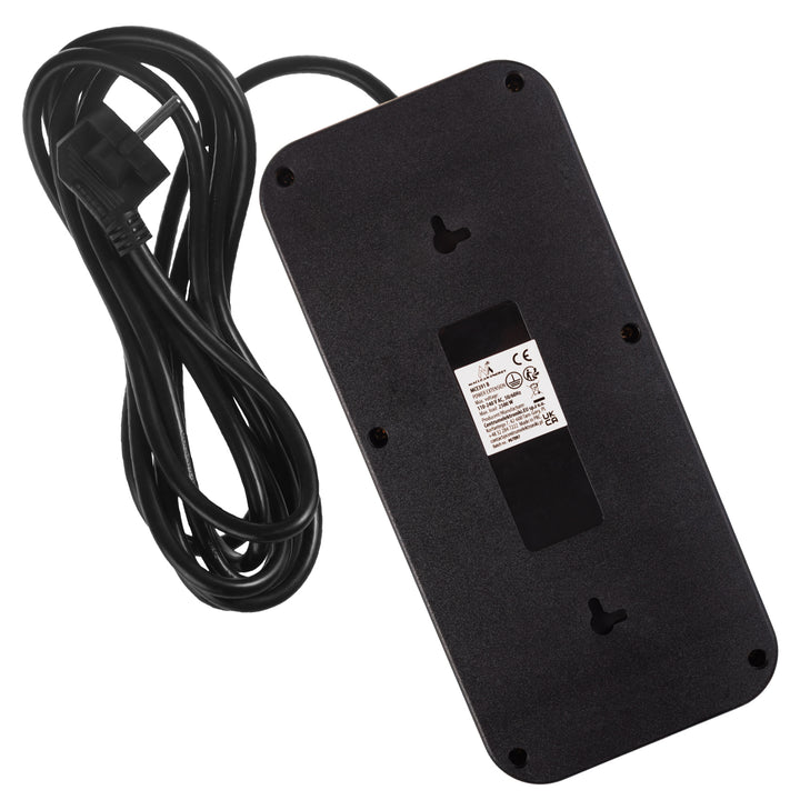 Multiprise Maclean, rallonge 6 prises + 4xUSB, 110-240V AC 50/60Hz, 2.1A max 2500W, 3m, noir, MCE391 B