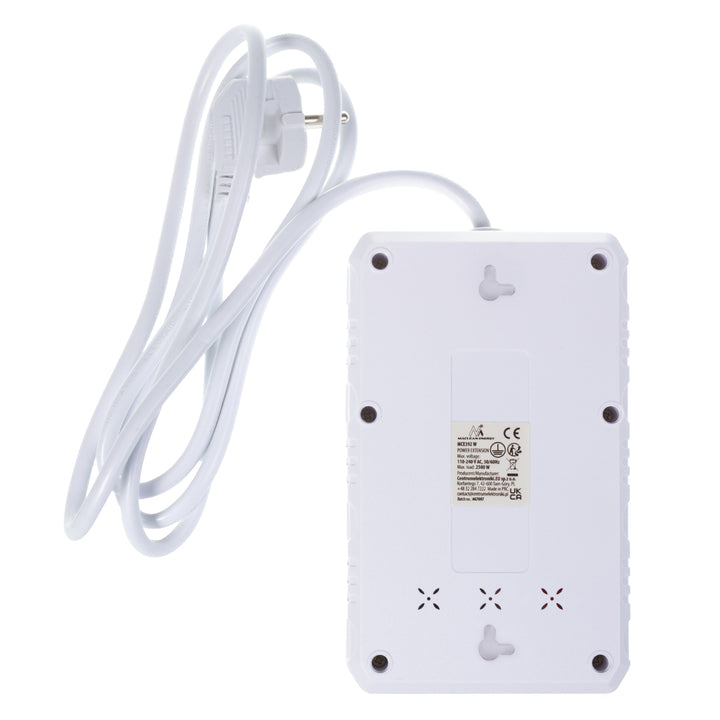 Multiprise Maclean, rallonge 4 prises + 3xUSB, 110-240V AC 50/60Hz, 2.1A max 2500W, 1.5m, blanc, MCE392 W