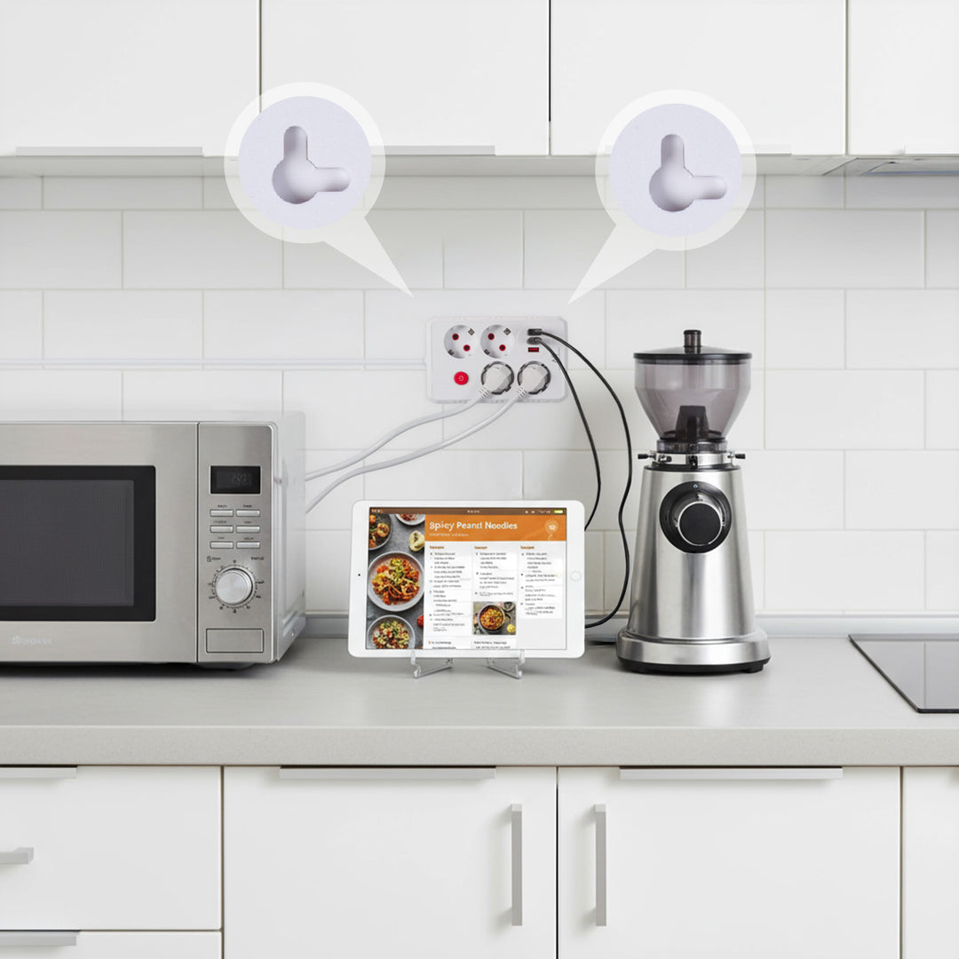 Multiprise Maclean, rallonge 4 prises + 3xUSB, 110-240V AC 50/60Hz, 2.1A max 2500W, 1.5m, blanc, MCE392 W